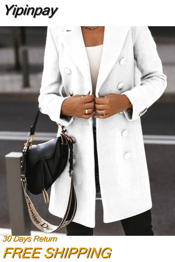 Yipinpay hot sale autumn and winter long-sleeved suit collar double-breasted coat coat women's woolen